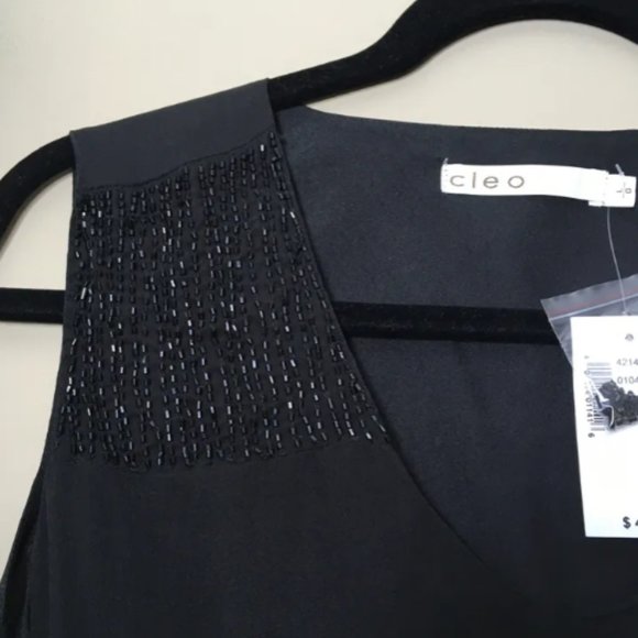 Black Beaded Trim Sleeveless Blouse - Large - Picture 3 of 10